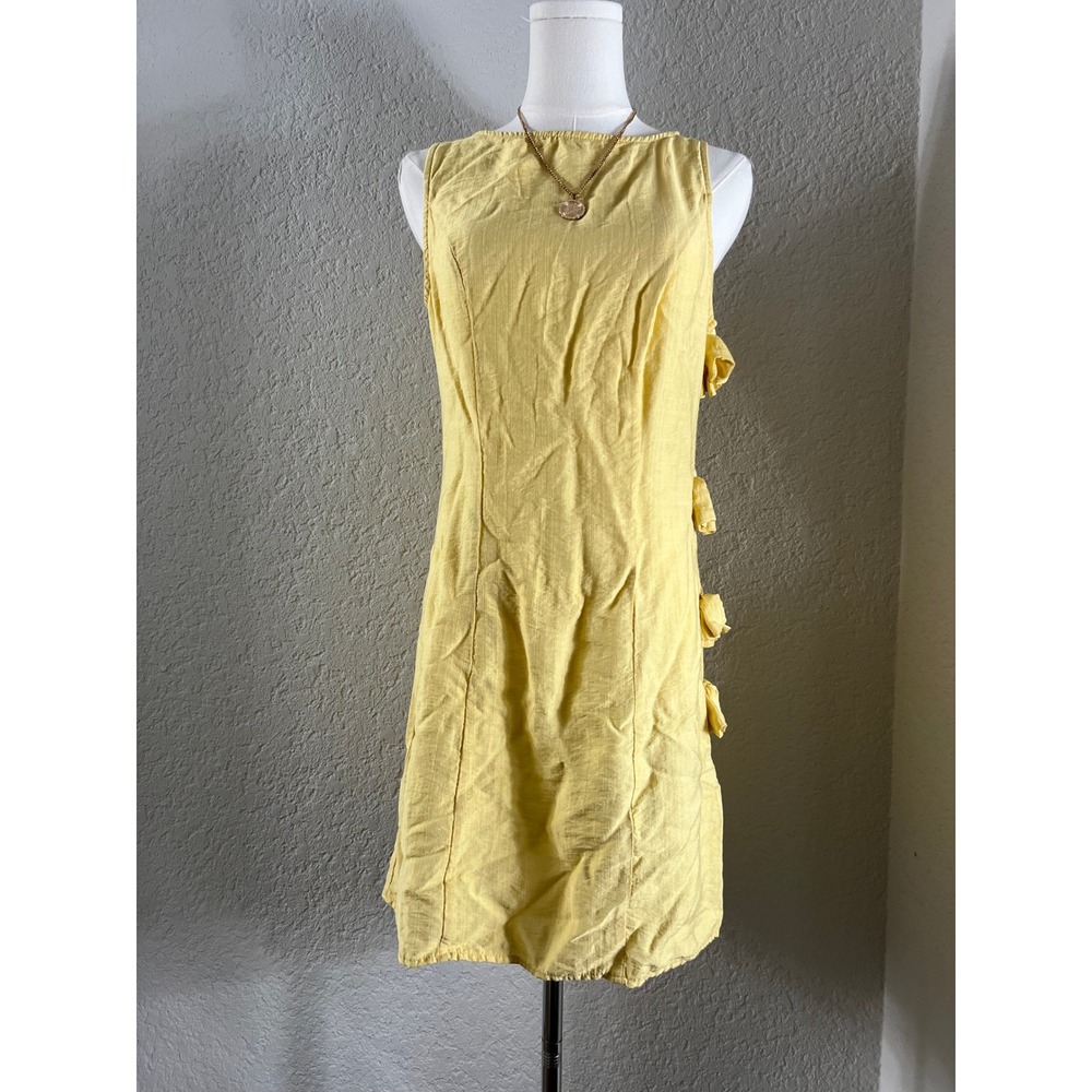 Butter Yellow Shift Mini Dress Side Cutout Bow Detail Euro Summer Sun Dress